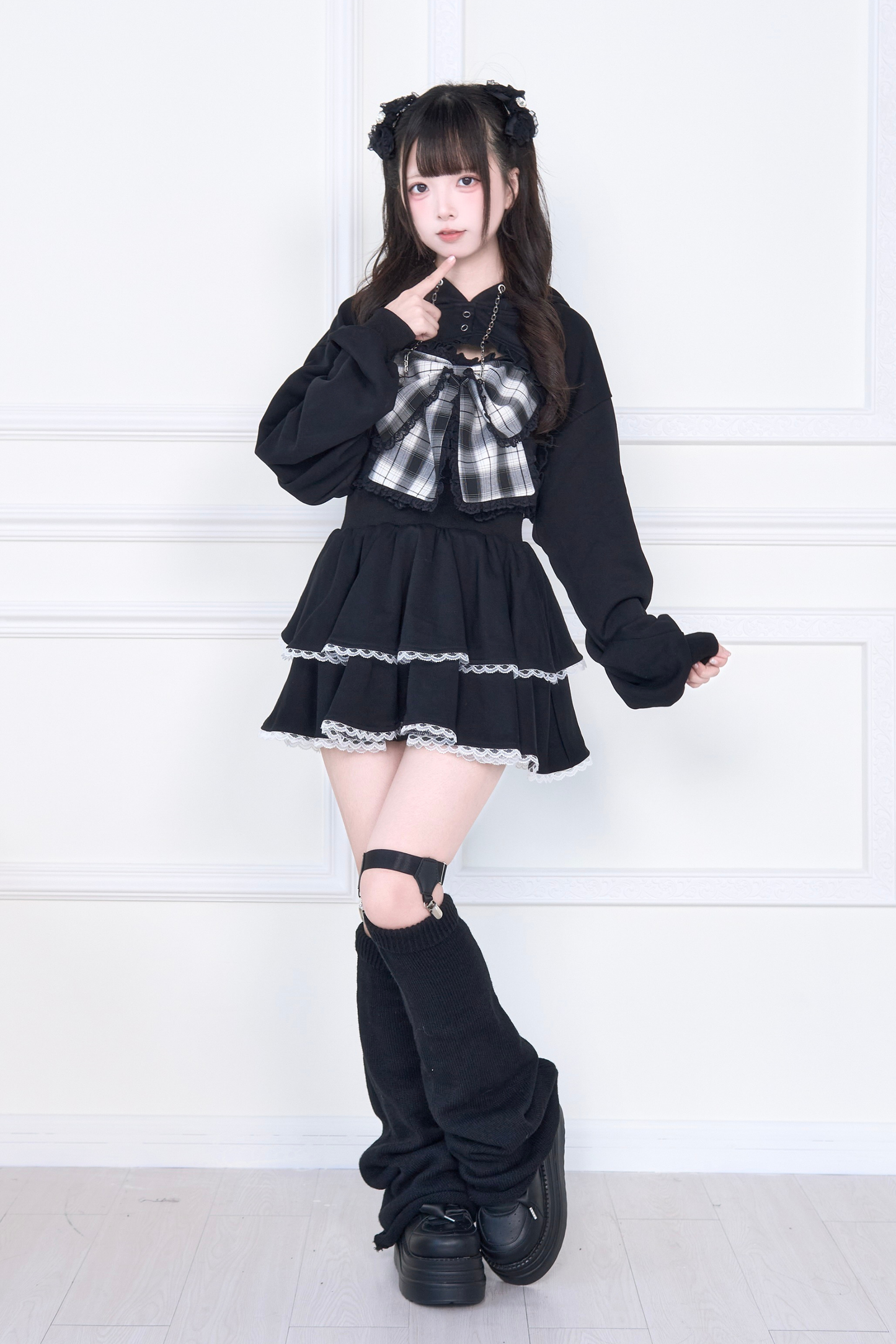 リボンベスト+ショートスウェット