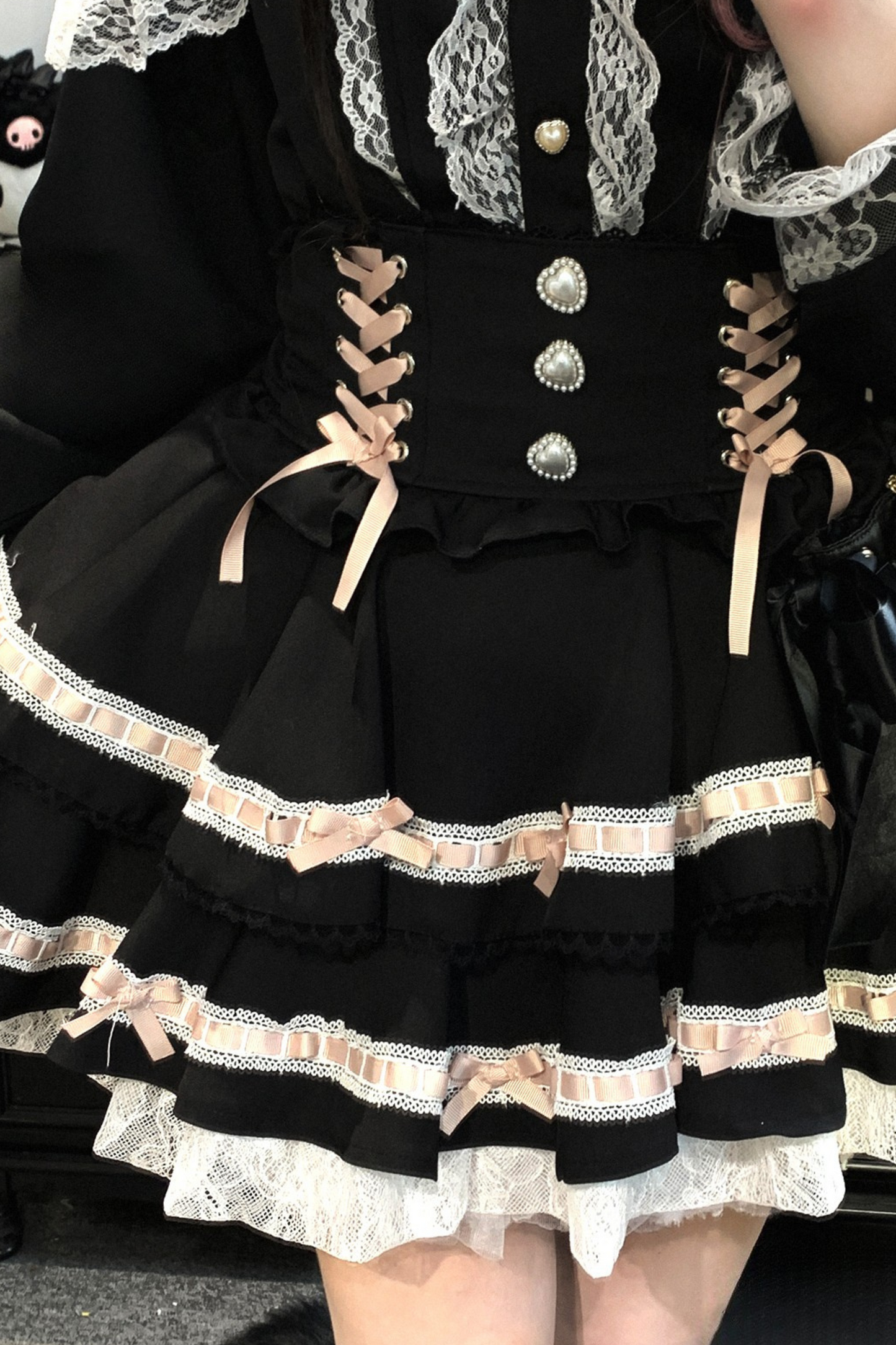 [Pre-order item] Frilled Ribbon Lace-up Suspender Skirt