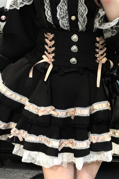 [Pre-order item] Frilled Ribbon Lace-up Suspender Skirt