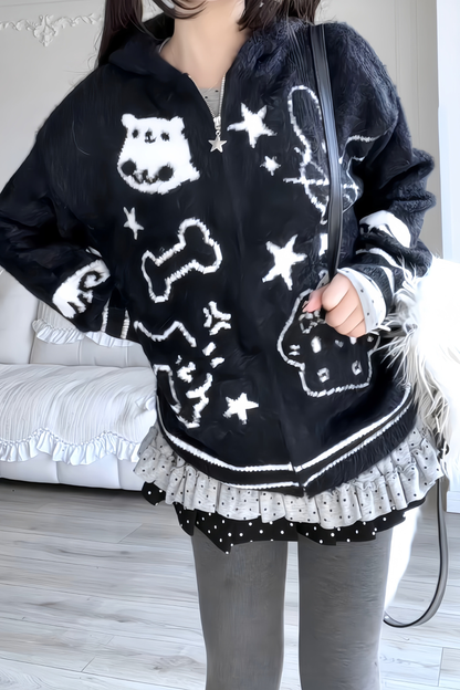 Animal Graffiti Hooded Zip-Up Hoodie