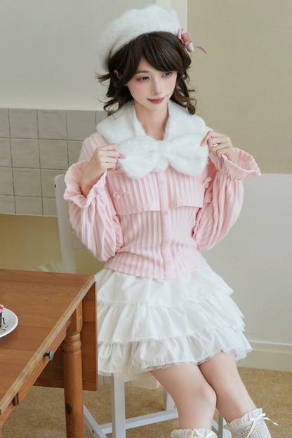 ルーズランタンスリーブニットトップス+ロングスカート+ショートスカート