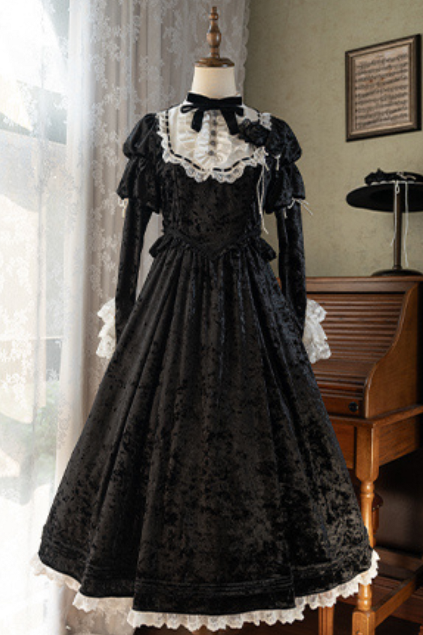 Dark Gothic Velvet Lolita Dress + Cloak + Hat
