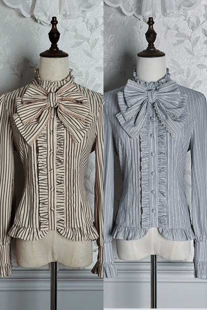 【2月26日予約締切】ビクトリアデュークエレガントクラシックフリルスタンドカラーリボンシャツ