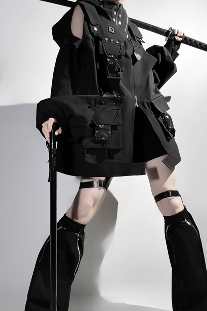 ダークフードジャケット+ショートパンツ+レッグカバー