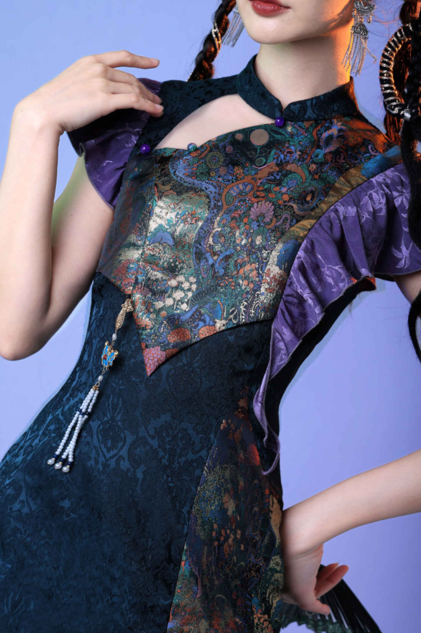 カラフルウィーブプリーツチャイナドレス