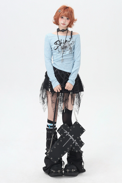 レザーオフショルダートップス