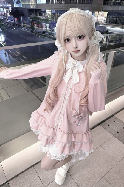 스위트 하트 토끼 후드 프릴 재킷