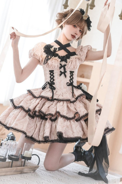 スイートダークレースアップロリータドレス