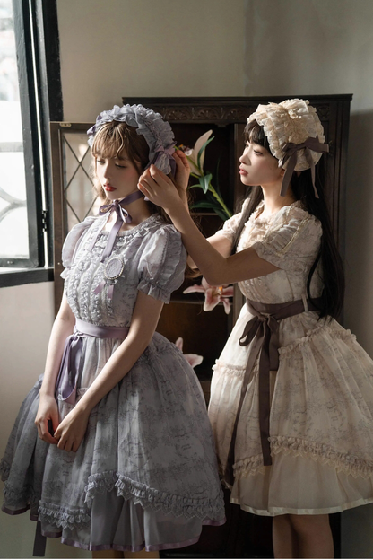 French Elegance Floral Lolita Dress + Badge + Headband + Headband