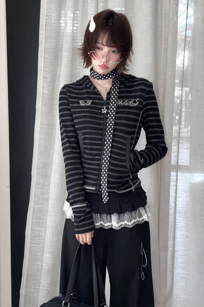 Rhinestone Striped Hoodie + Wide Pants