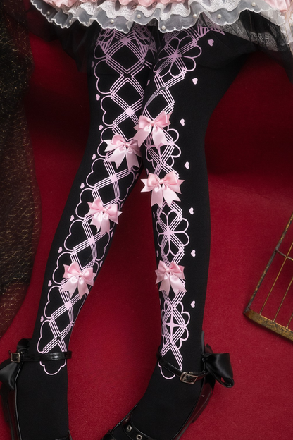 レースアップリボンロリータタイツ