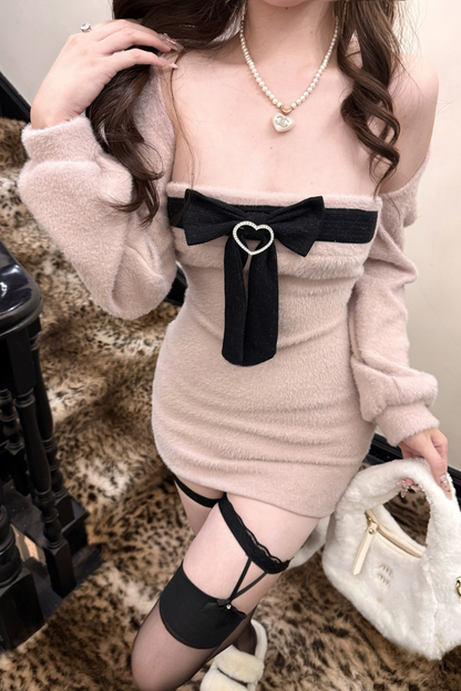 ビッグリボンスイートピュアタイトドレス