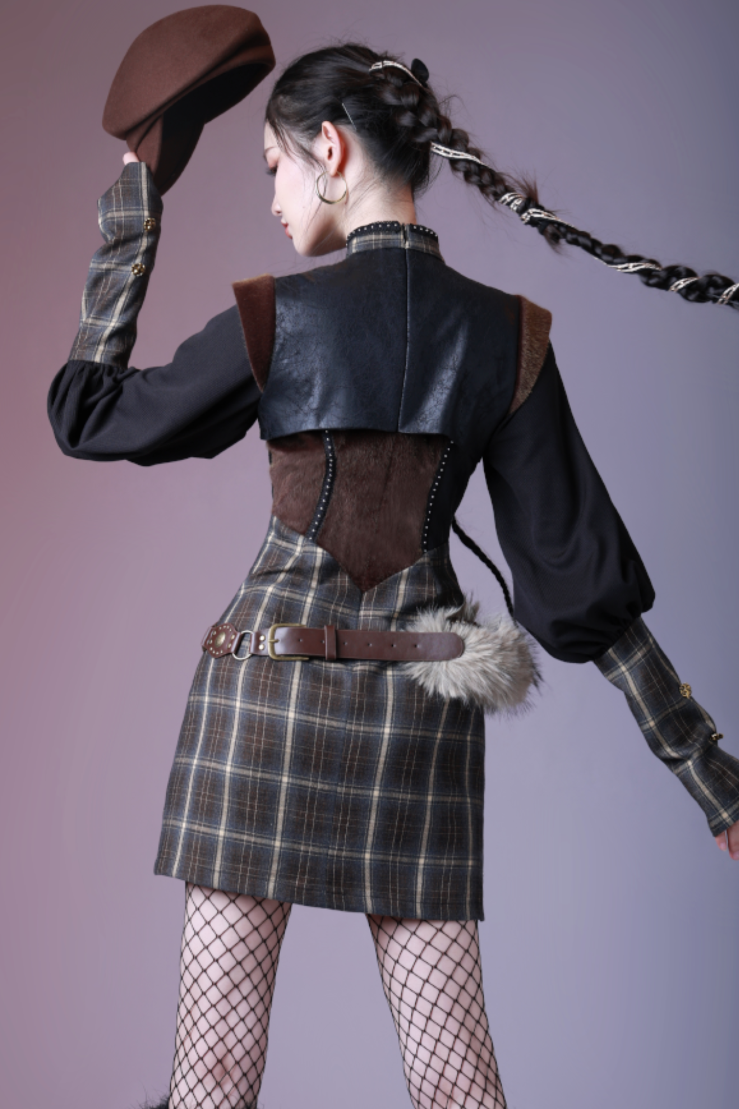 Check Leather Mode Punk Dress