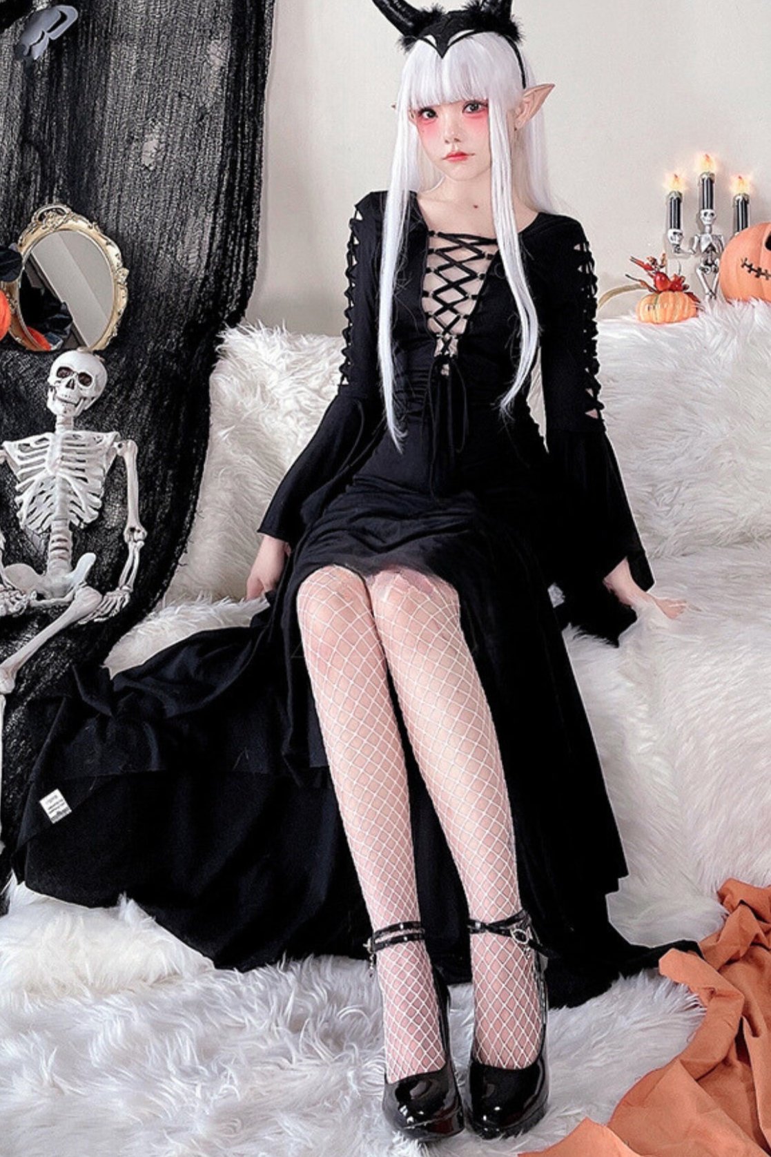 Gothic Retro Strap Witch Dress Set