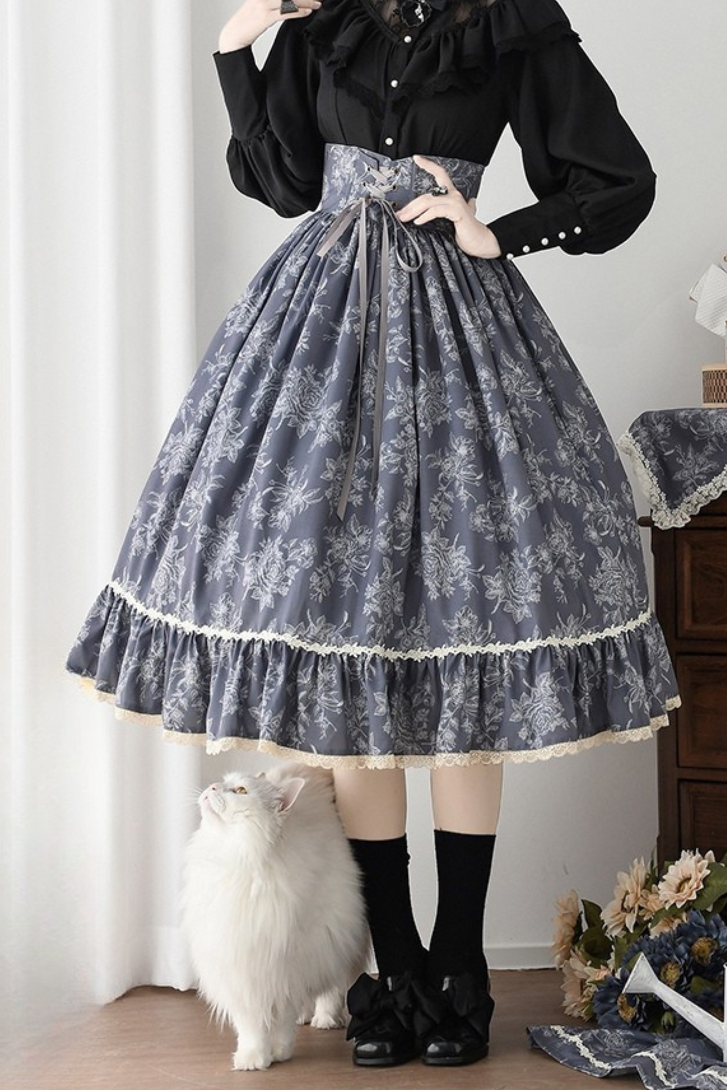Sketch Wild Rose Elegant Herringbone Lolita Skirt