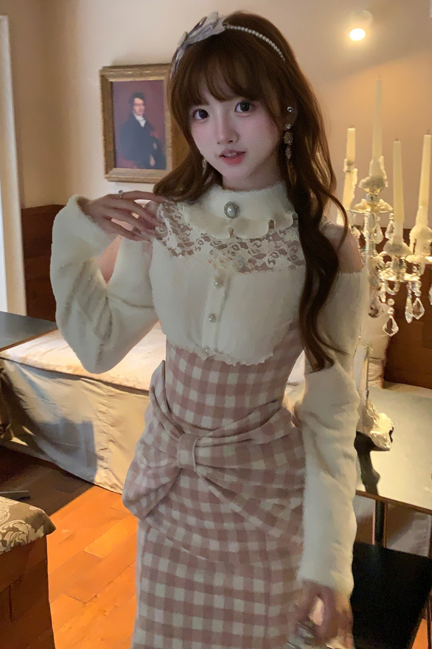 スイートピンクチェックスカート