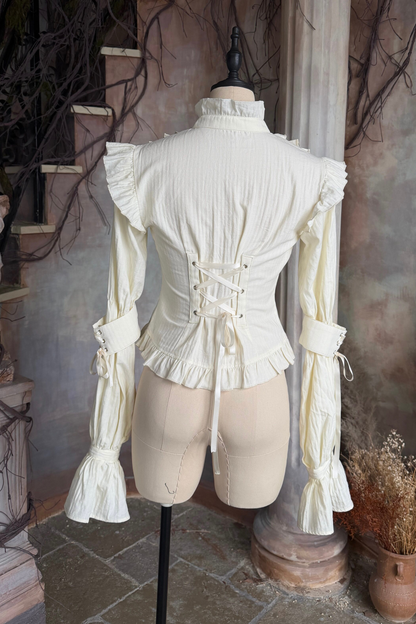 レースフリルパフスリーブブラウス