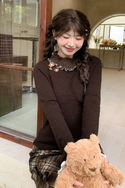 レースフリルハイネックトップス