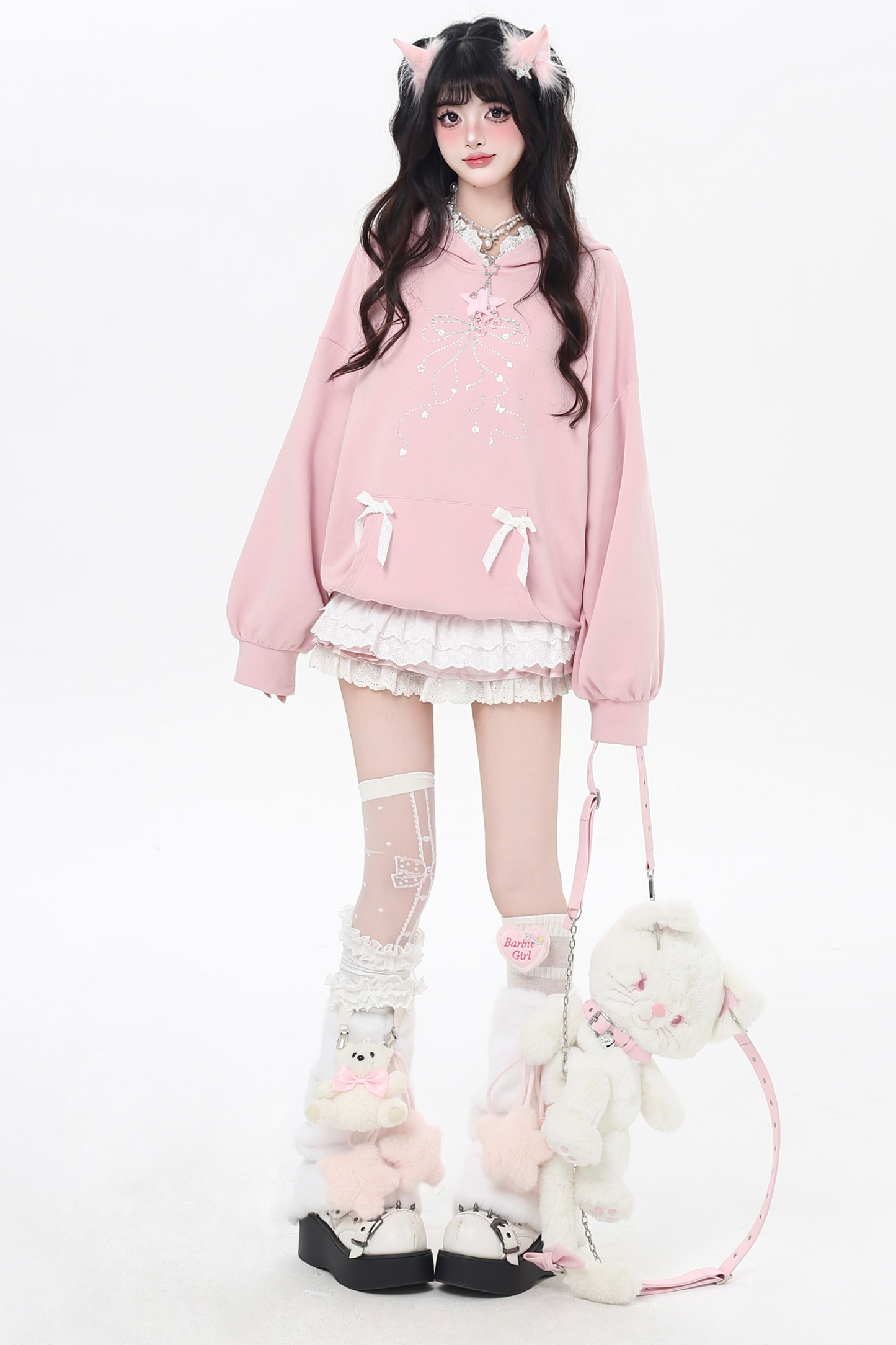 リボンデザインルーズフードスウェット