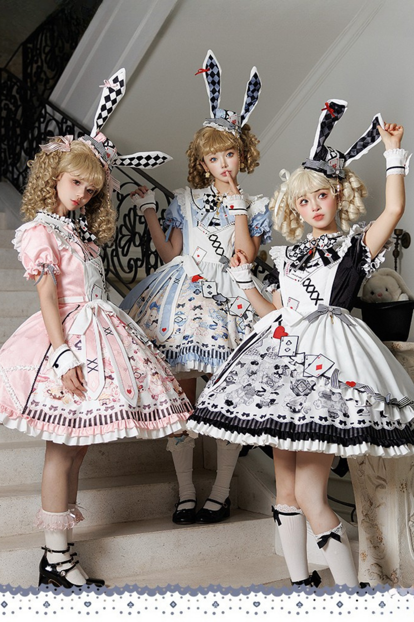 【数量限定】アリスティーパーティーアシメエプロンドレス＋うさ耳ハットドレスフルセット