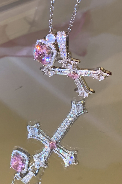 クロスピンクペンダントネックレス