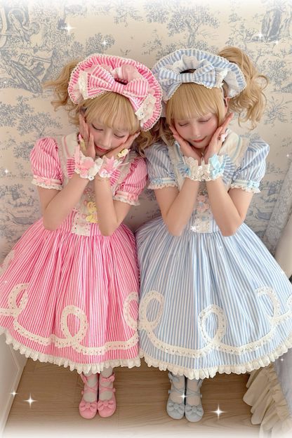 [Vorbestellung] Retro-Puppenartiges Lolita-Kleid + Haarband + Clip + Haube + Hut