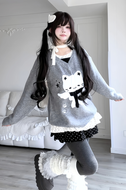 Sweet Dark Cat Knit Sweater
