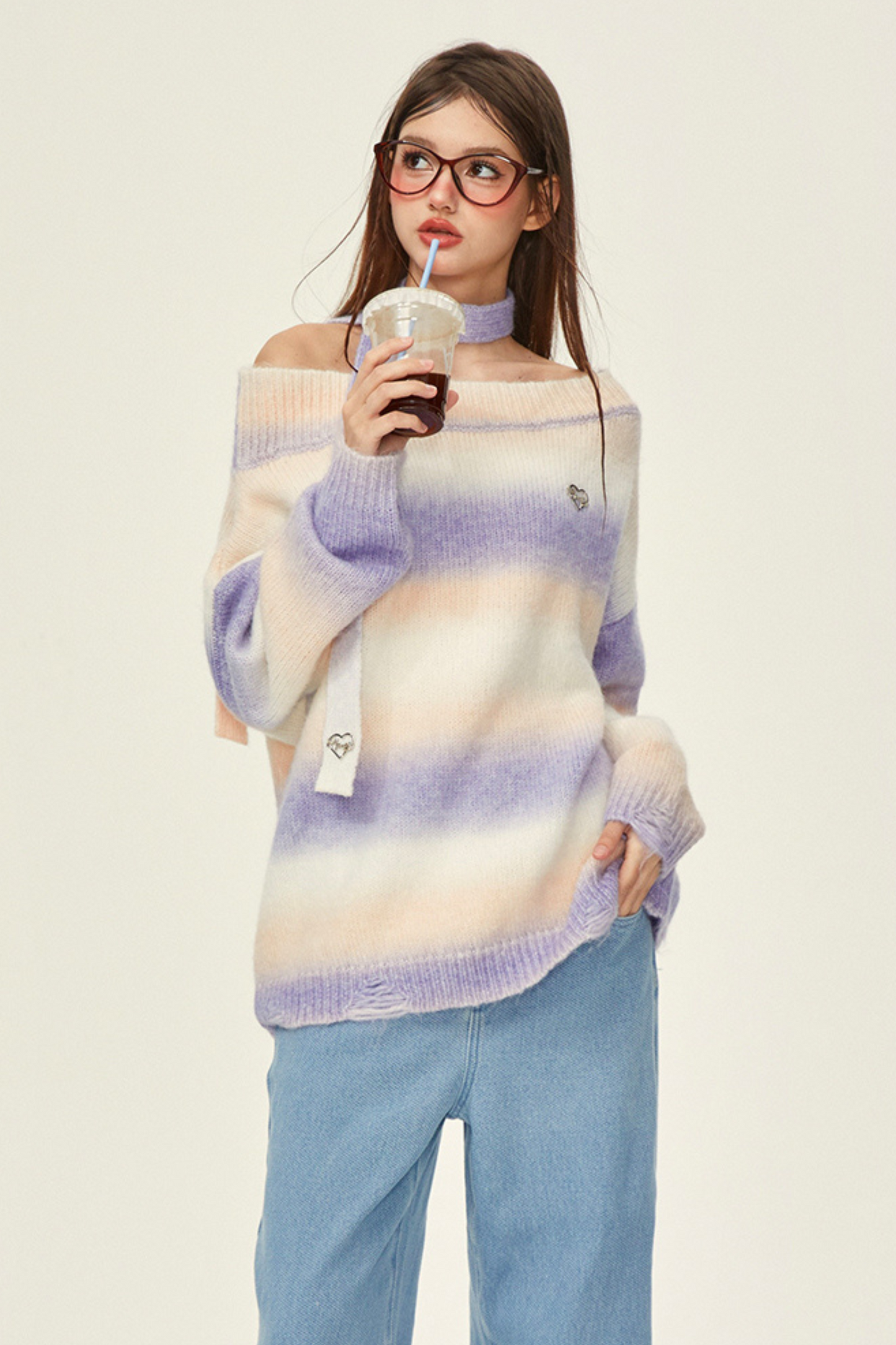 Rainbow Knit One Line Border Top