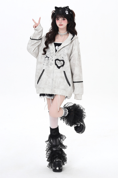 レースバニーフードルーズパーカー