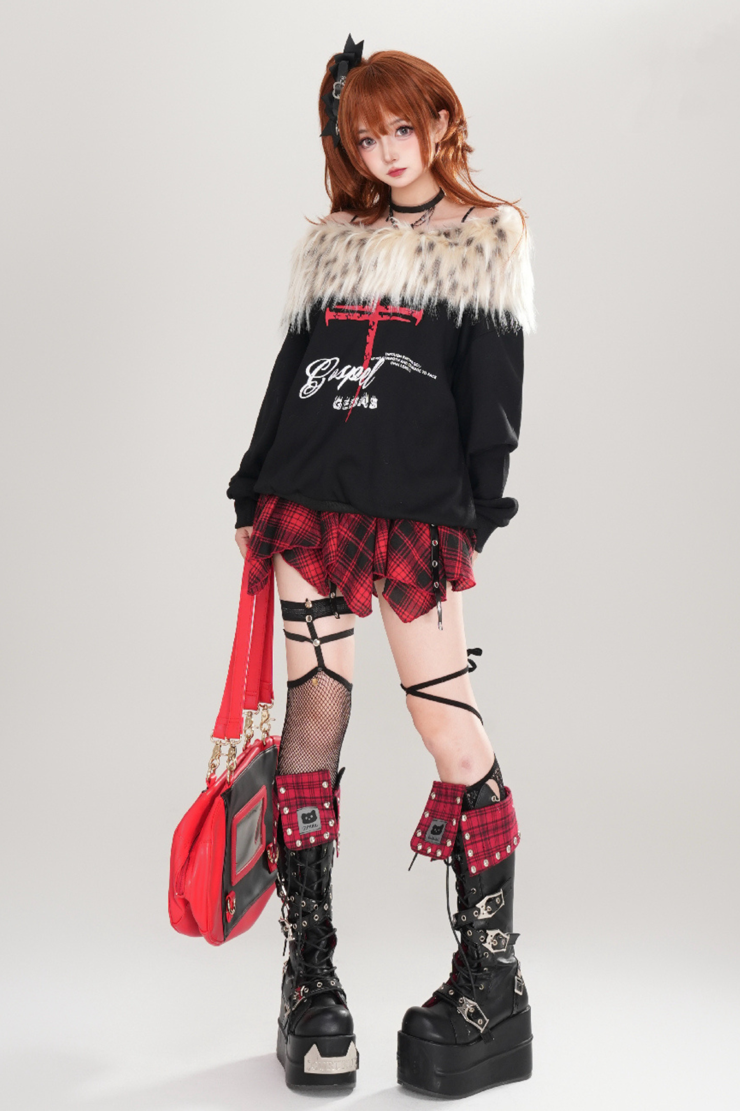 Dark Fur One Shoulder Sweatshirt