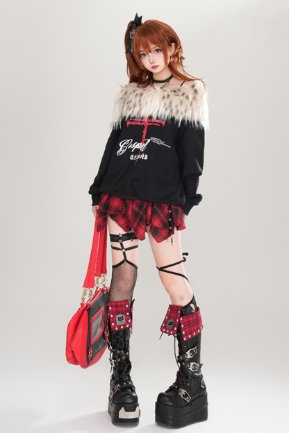 Dark Fur One Shoulder Sweatshirt