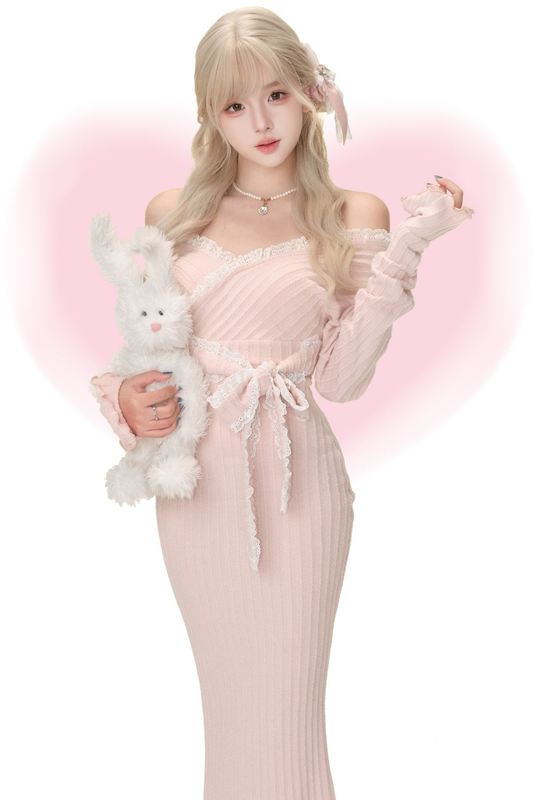 ミストピーチニットロングドレス