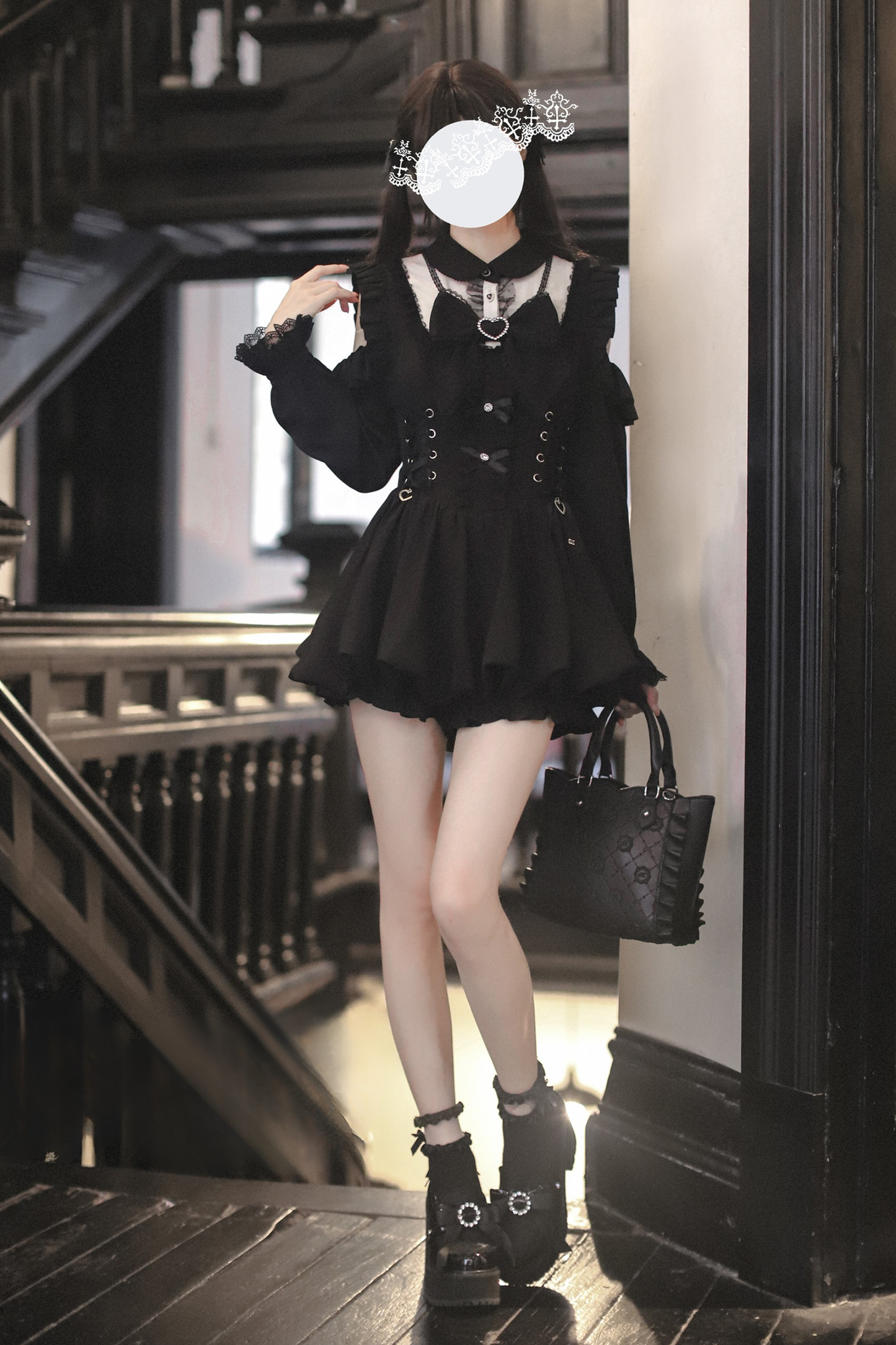 Ribbon Dark Ruffle Dress