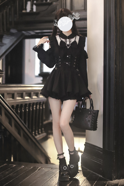 Ribbon Dark Ruffle Dress