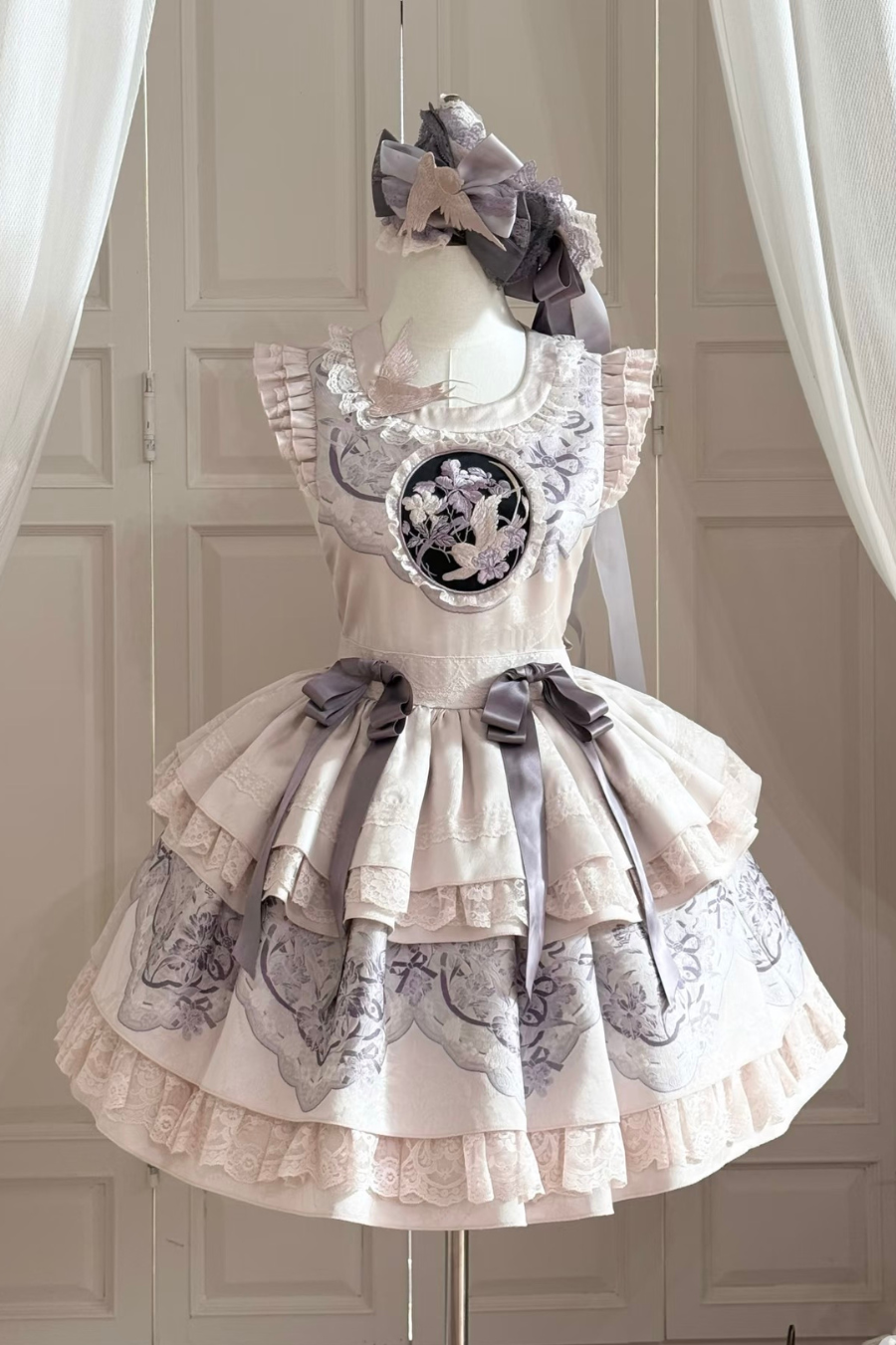 Chinese stand collar jacket + suspender dress + hair band