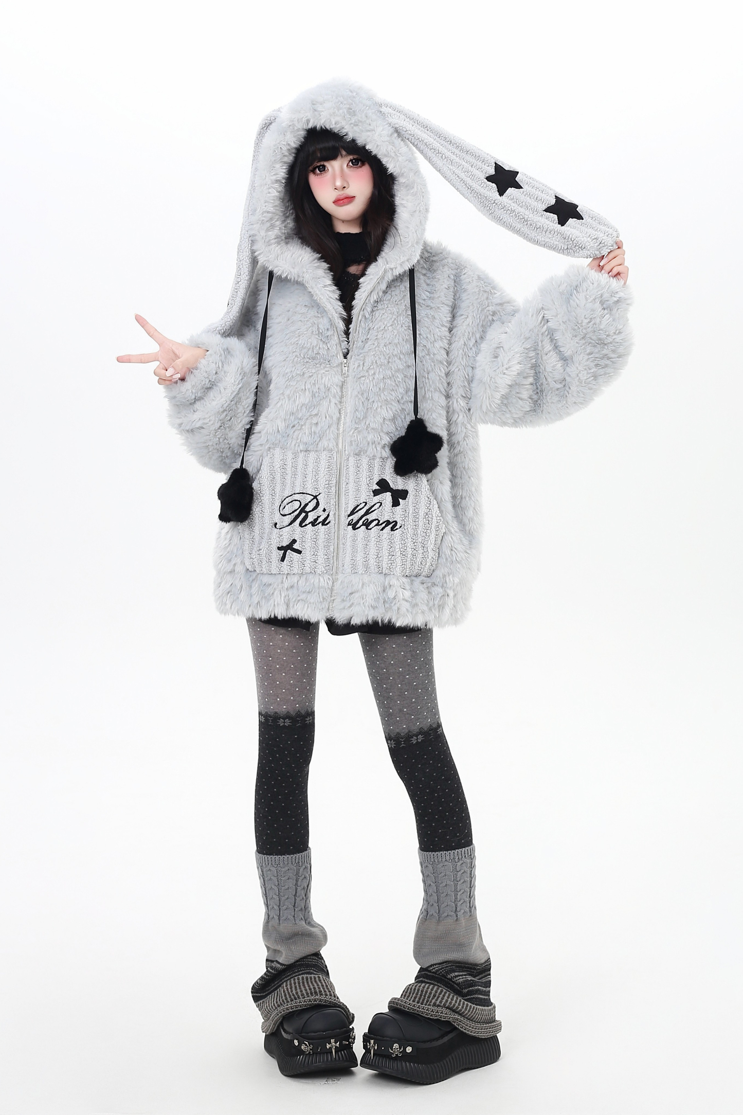 Bunny Ear Fur Hooded Coat