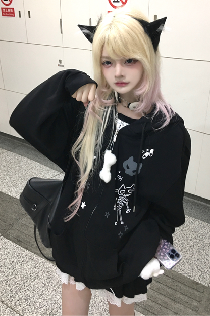 猫耳サブカルルーズパーカー