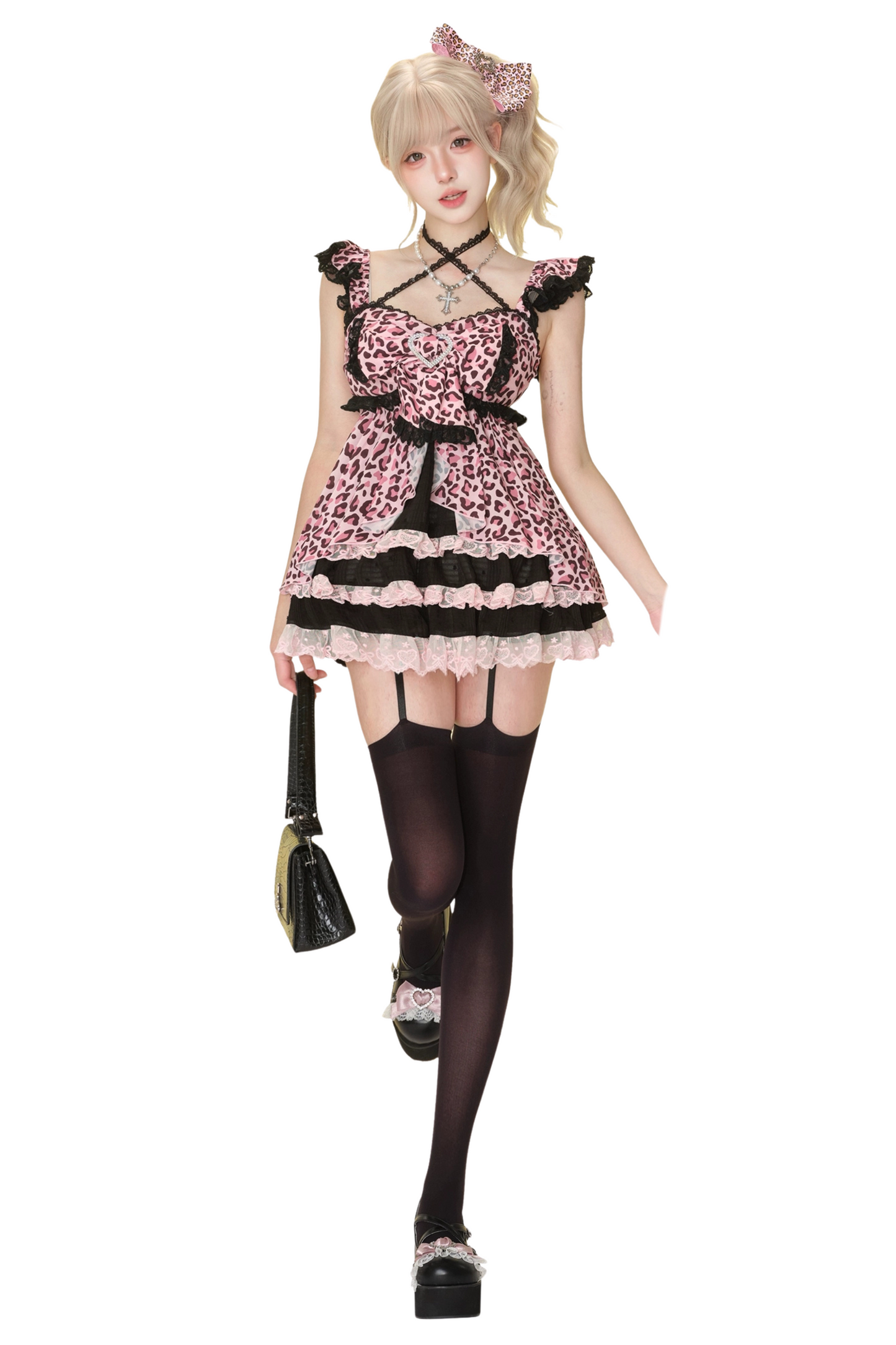 レオパードワンピース+バブルパンツ