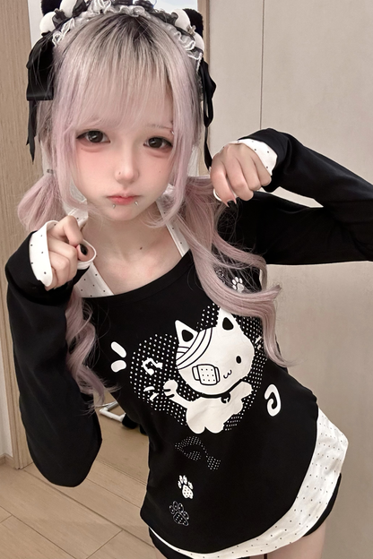 キャットオフショルダートップス