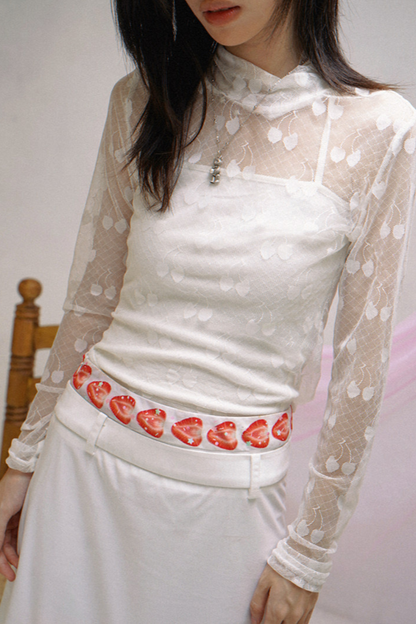 Cherry Jacquard Turtleneck Top