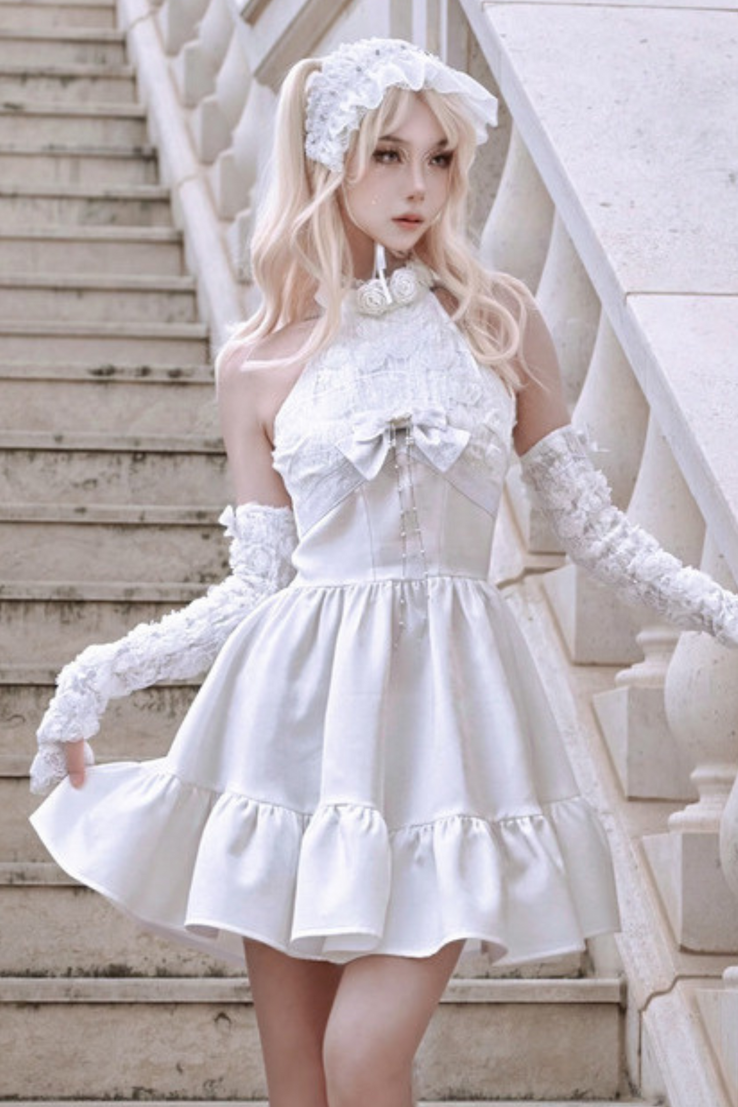 Fairy Pure White Neck Dress