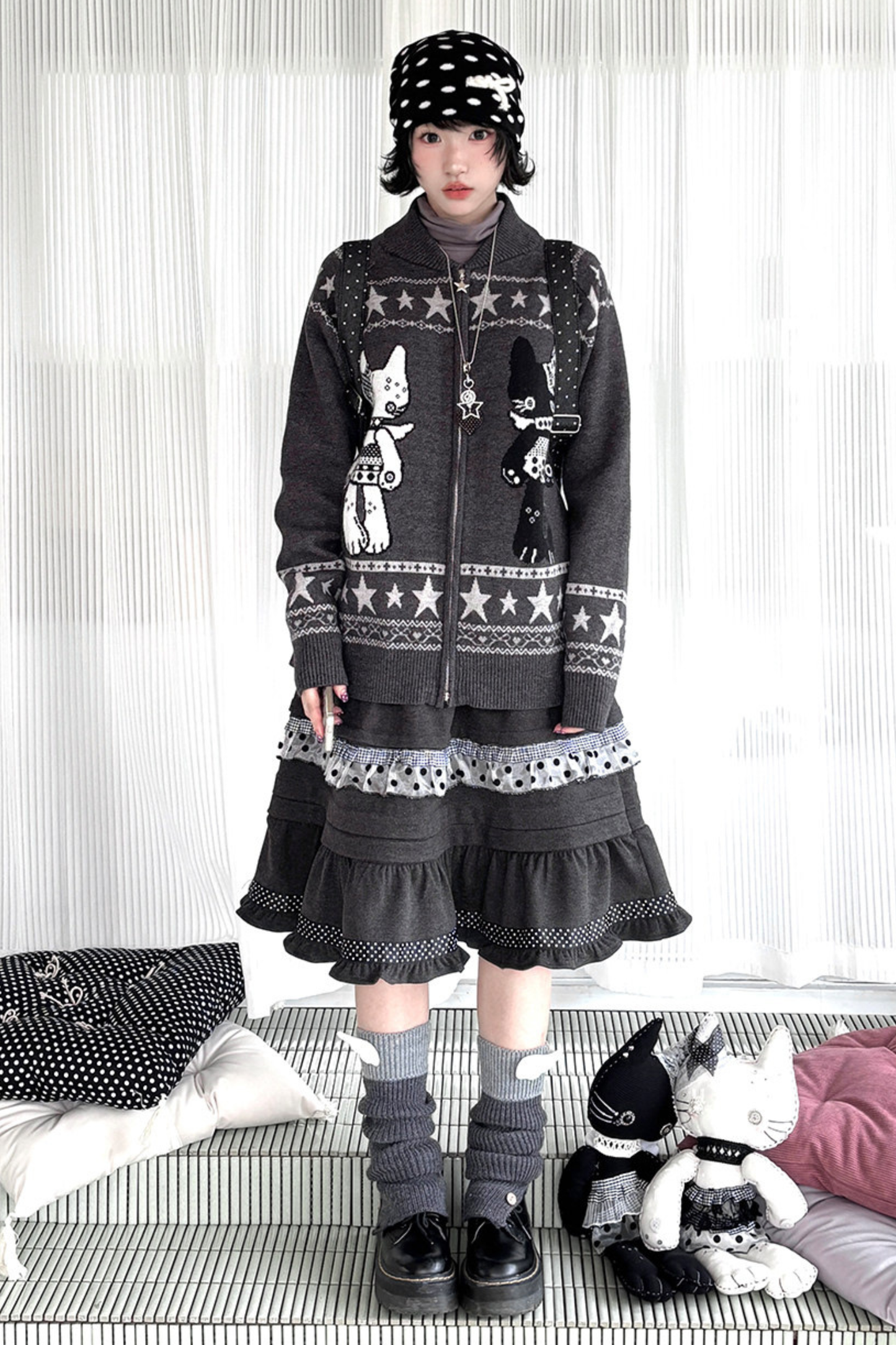 Y2K Jacquard Cardigan + Flare Skirt