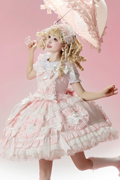 [예약상품] 로즈 스위트 걸리 로리타 원피스 + 헤어드레스