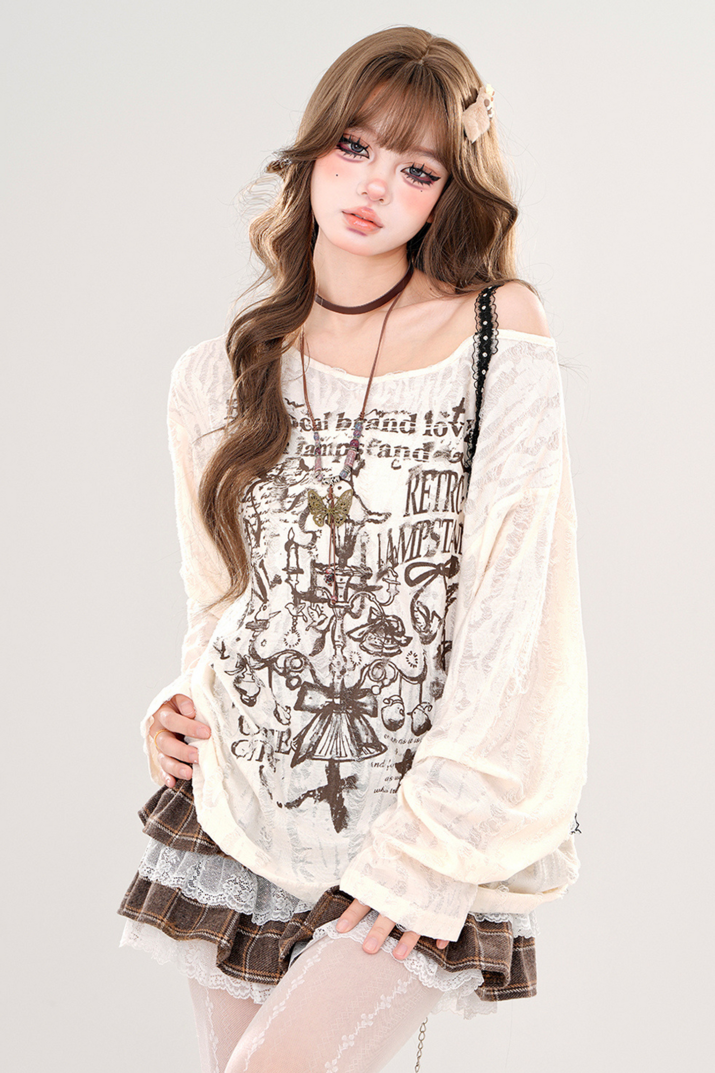 レイジースタイルY2Kオフショルダートップス