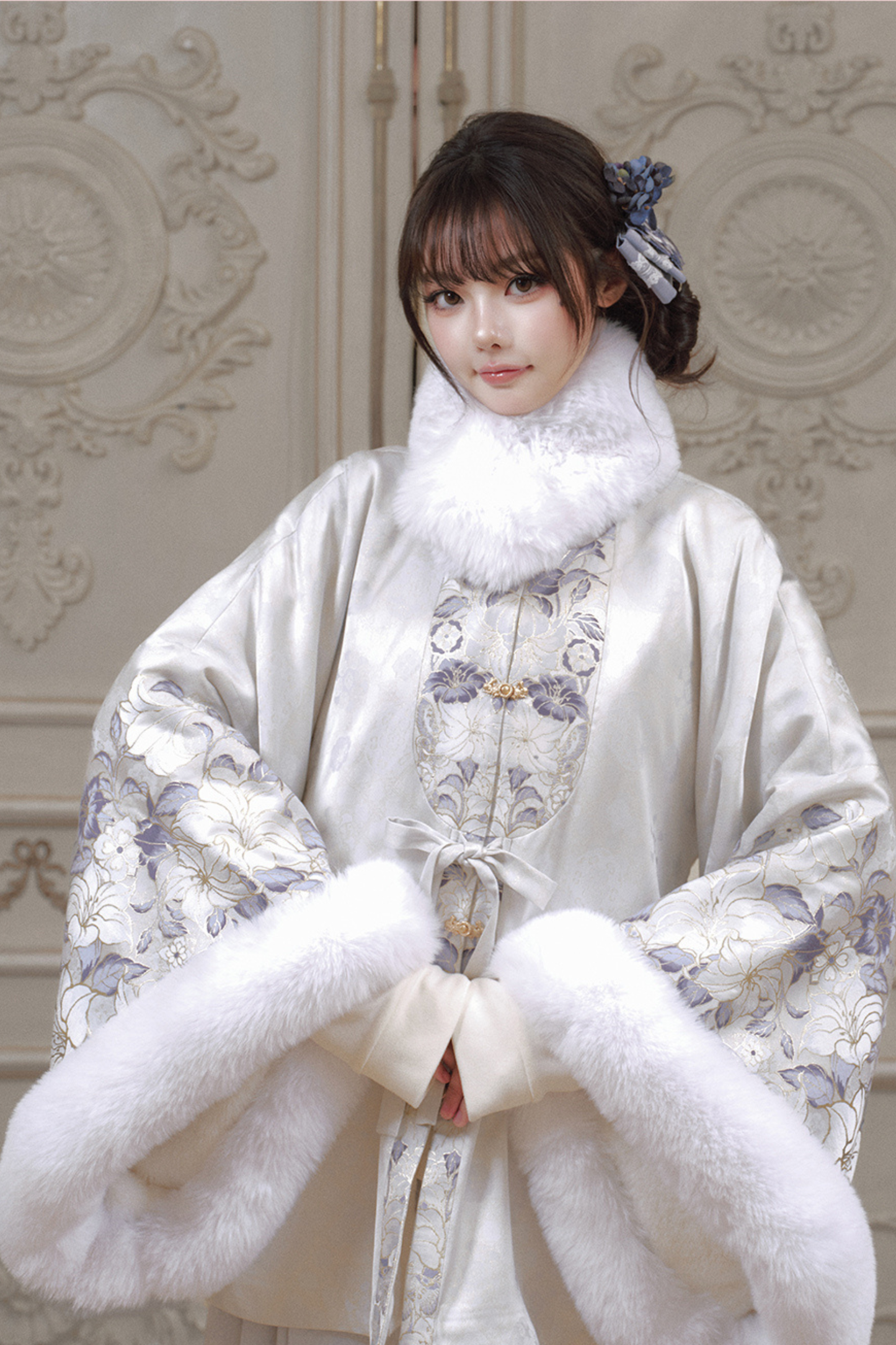 China Snow Fleece Jacket + Fur Shawl + Skirt