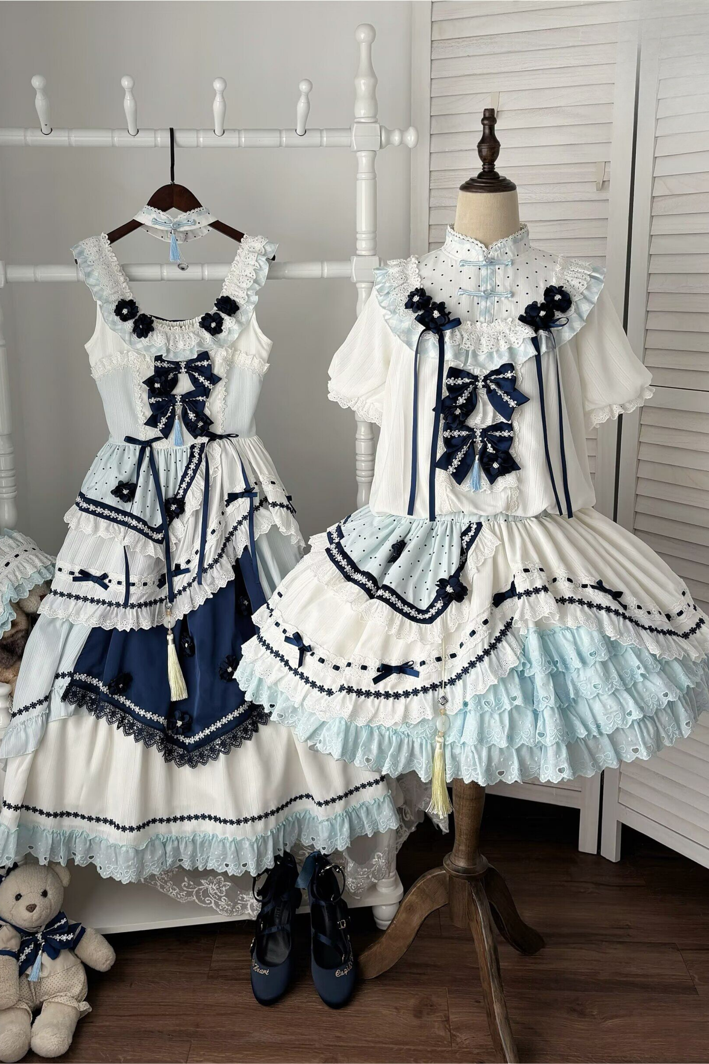 [3월 18일 예약마감] 차이나 드림 원피스 + 점퍼 스커트 + 소매 + 레그 워머 + 머리띠 + 칼라 + 클립 + 리본 + 공주 소매