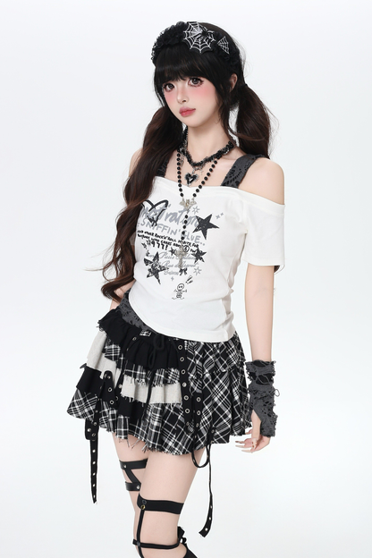 Plaid Asymmetrical Design Skirt