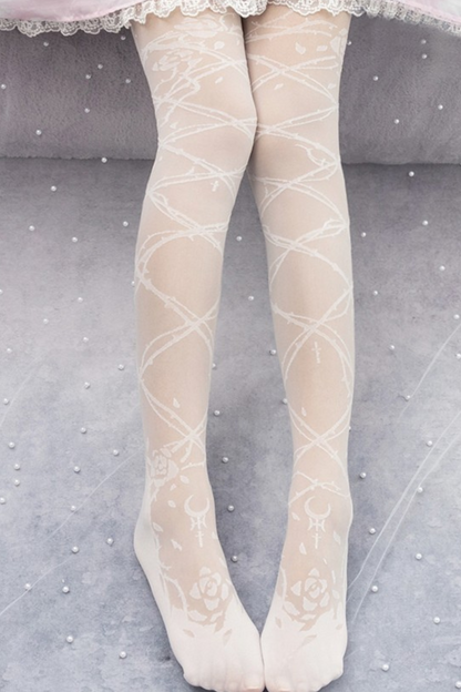 Sheer lace-up Lolita tights