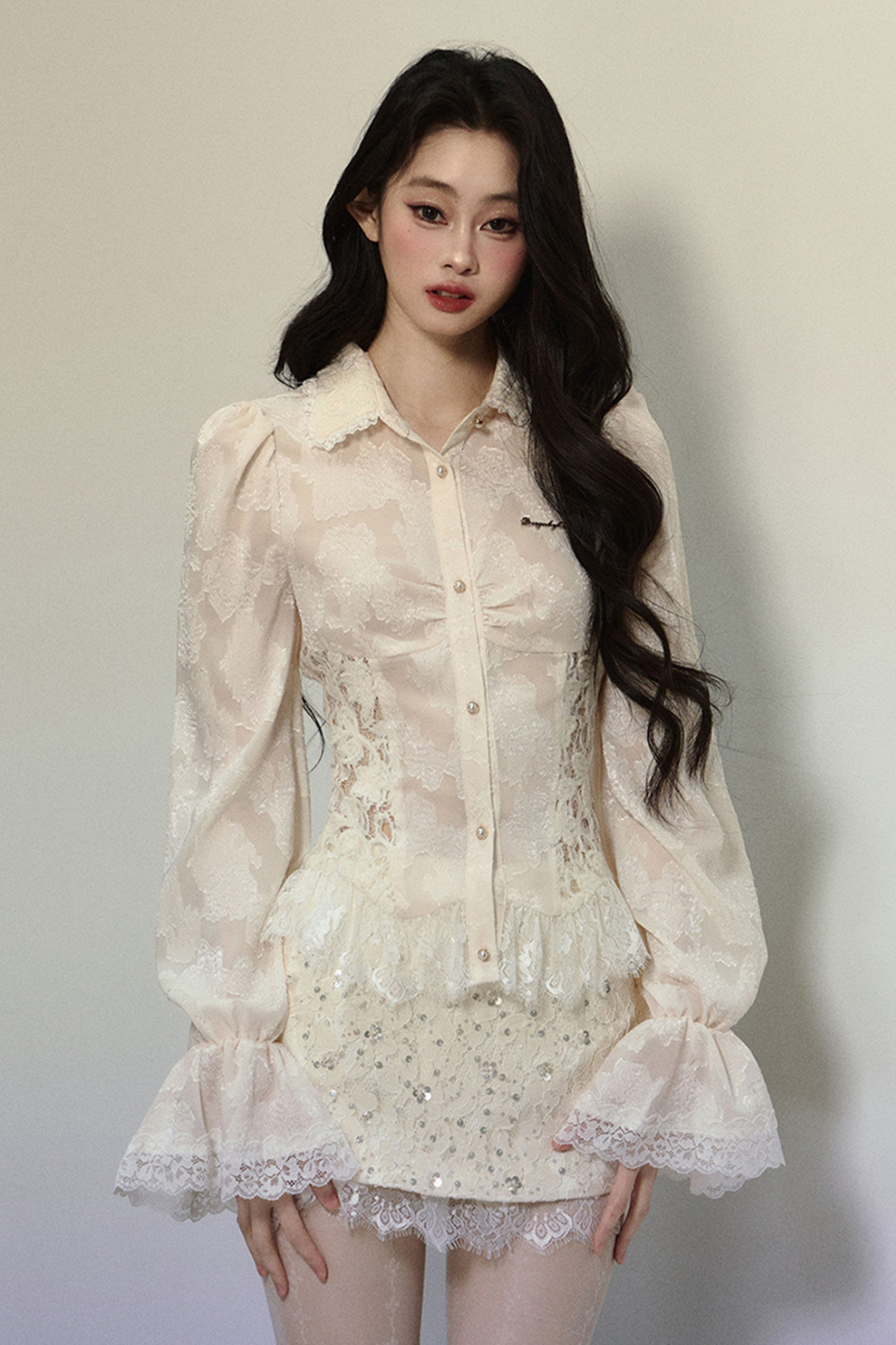 Flower Haratake French Lace Shirt