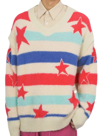 Dopamine Retro Strapless Star Detachable Lazy Wind Sweater